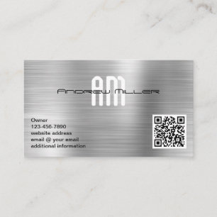 Moderne Monogram QR-code Faux Geborsteld Metaal Visitekaartje