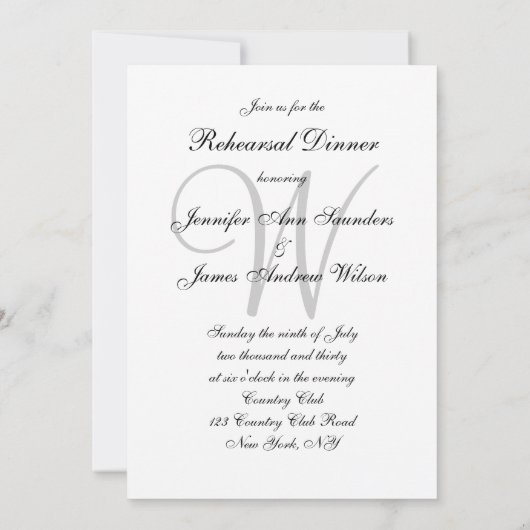 Moderne Monogram Repetitie Diner Uitnodiging (Achterkant)