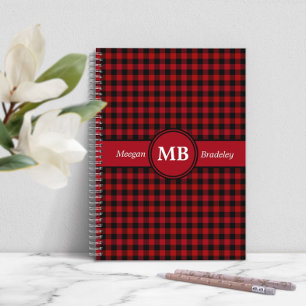 Moderne Monogram Rode Geruite Patroon Notitieboek