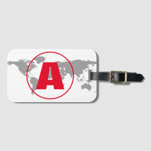 Moderne Monogram Rode Initiële Letter Wereldkaart Bagagelabel