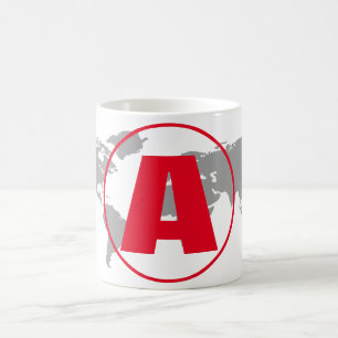 Moderne Monogram Rode Initiële Letter Wereldkaart Koffiemok