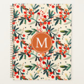 Moderne Monogram Rode Kerst Holly Bessen Planner (Voorkant)