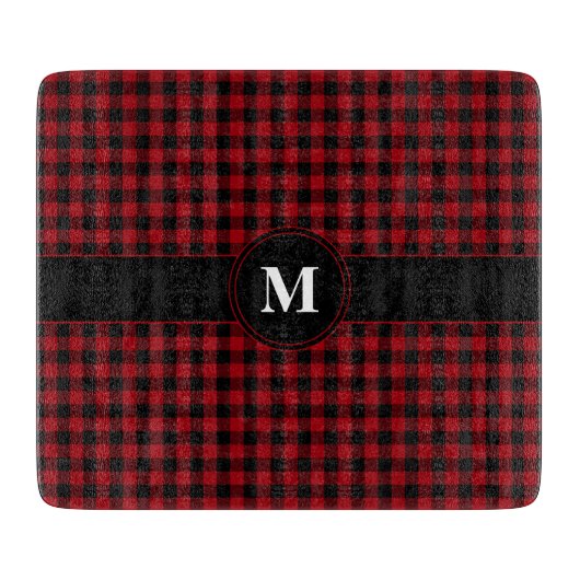 Moderne Monogram Rode Plaid Patroon Snijplank (Voorkant)