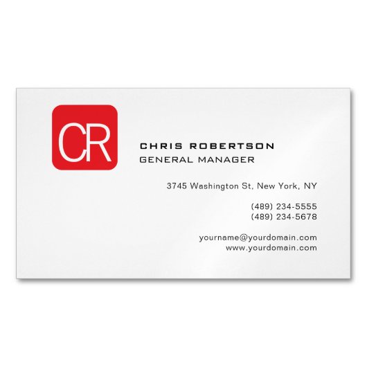 Moderne Monogram Rode Witte Professionele Eenvoudi Magnetisch Visitekaartje (Voorkant)