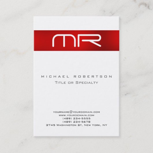 Moderne Monogram Rood wit schoon Visitekaartje (Voorkant)