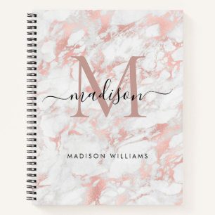 Moderne monogram Roos Gold Blush Pink Marble Foil Notitieboek