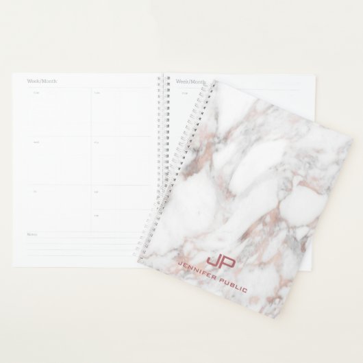 Moderne monogram Roos Gold White Marble Elegant Planner (Display)