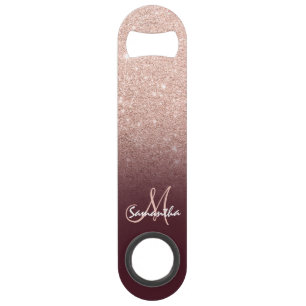 Moderne monogram roos gouden glitter ombre bordeau speed flessenopener