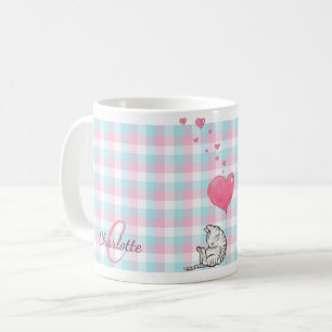 Moderne monogram roze blauwe slaapkat koffiemok