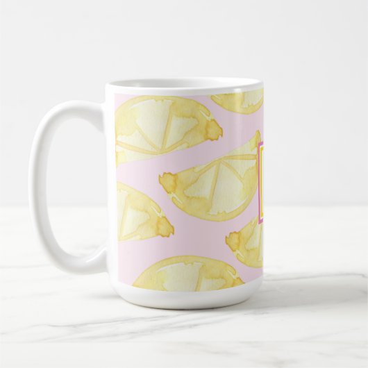 Moderne Monogram roze gele Lemon Print Coffee Mok (Links)