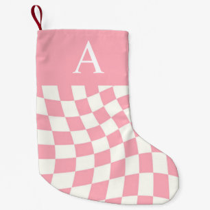 Moderne Monogram Roze geruite dubbele kant Kleine Kerstsok