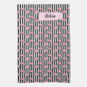 Moderne monogram roze olifantenpatroonstrips theedoek (Verticaal)