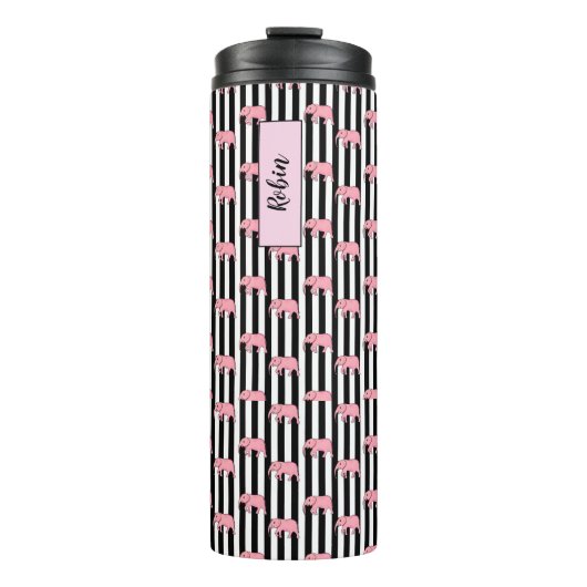 Moderne monogram roze olifantenpatroonstrips thermosbeker (Voorkant)