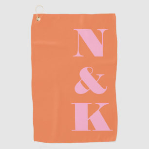 Moderne Monogram Roze Oranje Huwelijksgunst Golfhanddoek