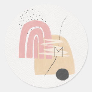 Moderne Monogram Roze Regenboog Ronde Sticker