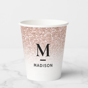 Moderne monogram roze Rose Gold Glitter Ombre Naam Papieren Bekers