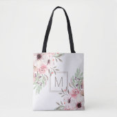Moderne Monogram Roze Waterverf Bloemen Draagtas (Voorkant)