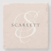 Moderne monogram script Blush roze aangepaste naam Stenen Onderzetter (Voorkant)