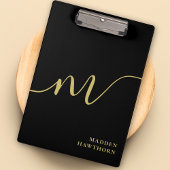 Moderne Monogram Script Calligrafie Zwart Goud Naa Klembord