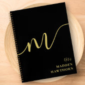 Moderne Monogram Script Calligrafie Zwart Goud Naa Notitieboek