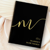 Moderne Monogram Script Calligrafie Zwart Goud Naa Notitieboek