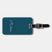 Moderne Monogram Script Naam Blauw Bagagelabel (Voorkant horizontaal)