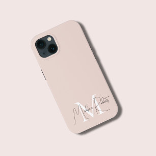 Moderne monogram script naam logo blush roze iPhone 13 hoesje