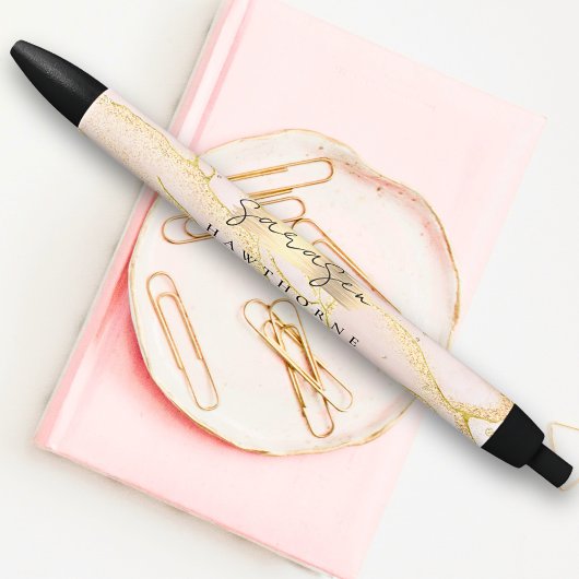 Moderne Monogram Script Roze Goud Folie Zwarte Inkt Pen