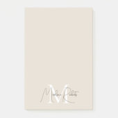 Moderne monogram scriptnaam logo beige post-it® notes (Voorkant)