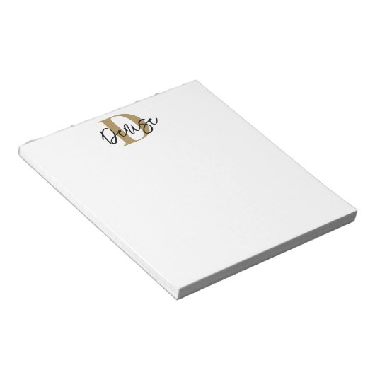 Moderne monogram scriptnaam zwart goud notitieblok (Schuin)