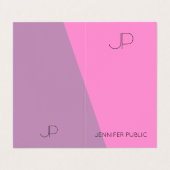 Moderne monogram Sjabloon Paars roze Visitekaartjes (Buitenkant ongevouwen)