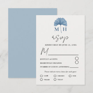 Moderne Monogram Stofblauw Huwelijk RSVP Kaartje