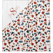 Moderne Monogram Terrazzo Mozaïekpatroon Douchegordijn (Voorkant)