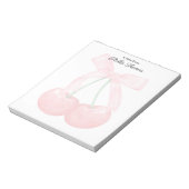 Moderne monogram trendy kersen met roze strik notitieblok (Gedraaid)