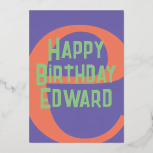 Moderne Monogram Verjaardag Kaart – Paarse, Koraal