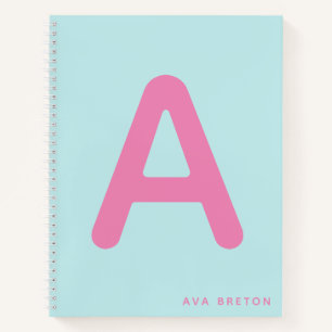 Moderne Monogram Vet Gedrukt Beginletter Hot Pink  Notitieboek