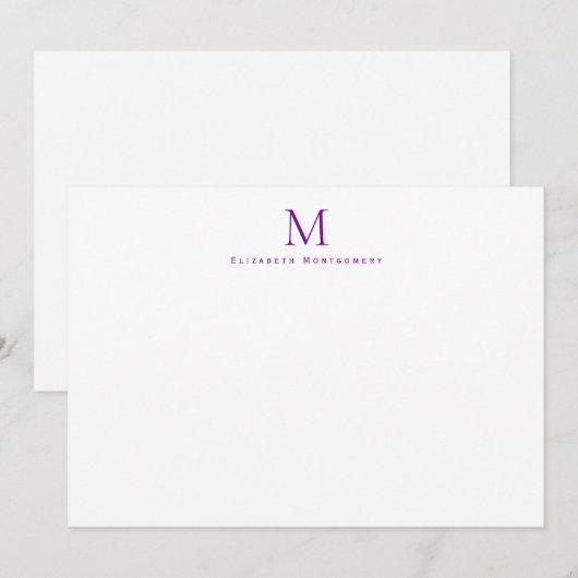 Moderne Monogram Violet Paarse Correspondentie Notitiekaartje (Voorkant / Achterkant)