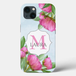 Moderne monogram Waterverf Roze Floral iPhone 13 Hoesje