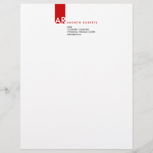 Moderne Monogram White Red Clean Top Letterhead Briefhoofd Ontwerp