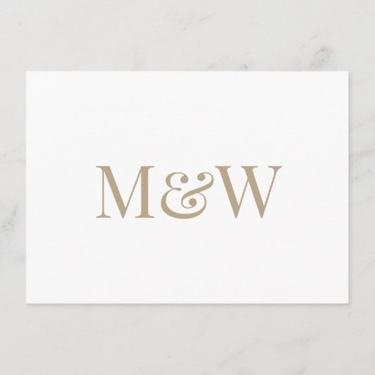 Moderne Monogram Wit Goud Bruiloft Receptie Informatiekaartje (Achterkant)