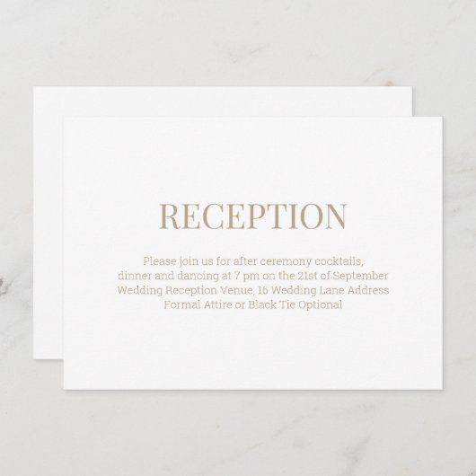 Moderne Monogram Wit Goud Bruiloft Receptie Informatiekaartje (Voorkant / Achterkant)