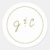 Moderne Monogram Wit Gouden Bruiloft Ronde Sticker (Voorkant)