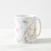 Moderne monogram witte marmer monogram met gemarme koffiemok (Voorkant rechts)