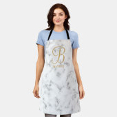 Moderne monogram witte marmer monogram met gemarme schort (Gedragen)