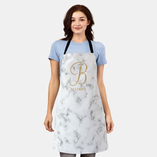 Moderne monogram witte marmer monogram met gemarme schort (Gedragen)