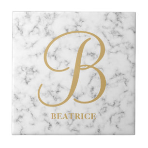 Moderne monogram witte marmer monogram met gemarme tegeltje