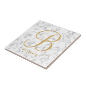 Moderne monogram witte marmer monogram met gemarme tegeltje (Zijkant)