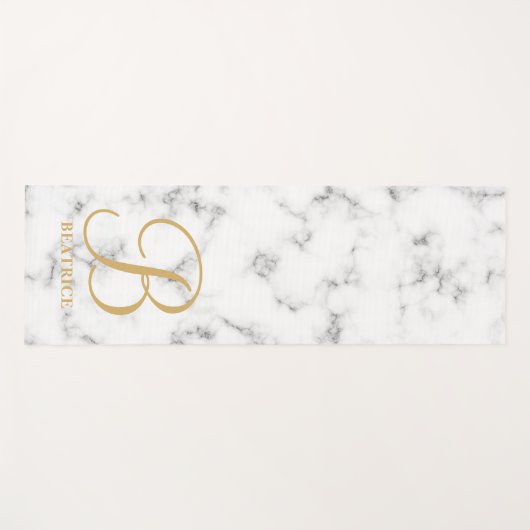 Moderne monogram witte marmer monogram met gemarme yogamat (Voorkant (horizontaal))