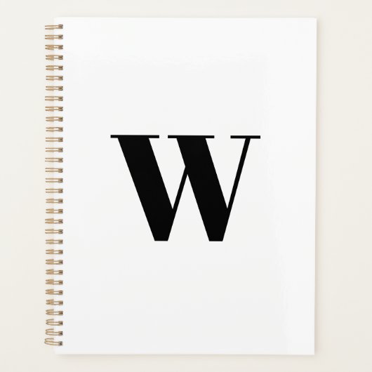 Moderne monogram witte zwarte aangepaste initiaal  planner (Voorkant)
