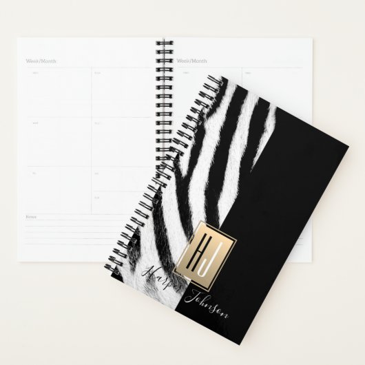 Moderne Monogram Zebra Print Planner (Display)